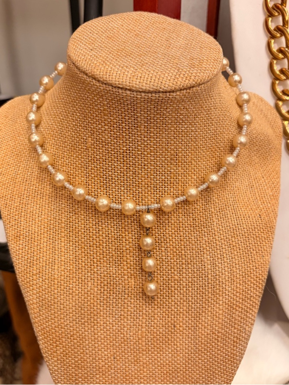 Elegant Y2K Champagne Faux Pearl Drop Wrap Choker Necklace